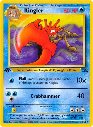 Kingler 038 - 1st Edition Fossil - Uncommon