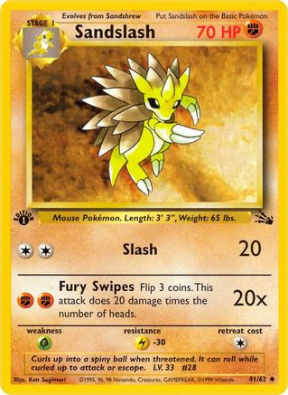 Sandslash 041 - 1st Edition Fossil - Uncommon