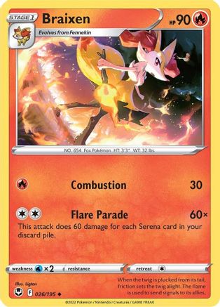 Braixen 026 - Reverse Holofoil SWSH12 Silver Tempest - Uncommon