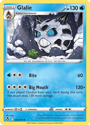 Glalie 042 - Reverse Holofoil SWSH12 Silver Tempest - Uncommon
