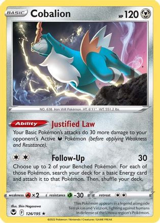 Cobalion 126 - Reverse Holofoil SWSH12 Silver Tempest - Rare