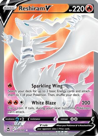 Reshiram V (Full Art) 172 - Holofoil SWSH12 Silver Tempest - Ultra Rare