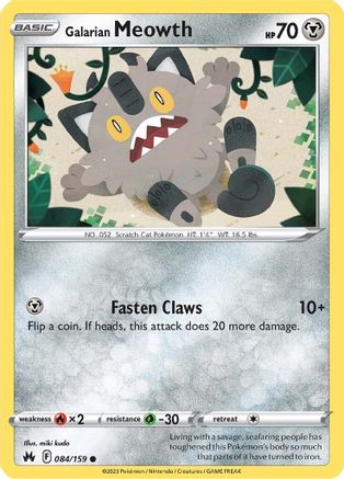 Galarian Meowth 084 - Reverse Holofoil SWSH Crown Zenith - Common