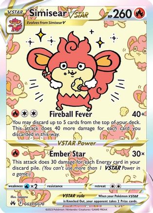 Simisear VSTAR GG37 - Holofoil SWSH Crown Zenith Galarian Gallery - Ultra Rare