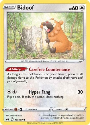 Bidoof 111 SWSH Crown Zenith - Common