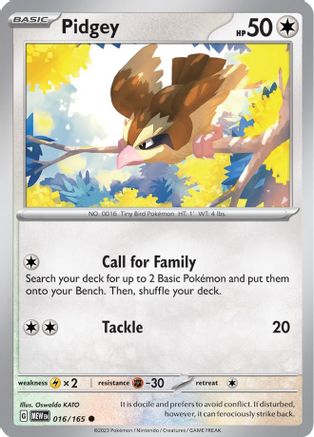 Pidgey 016 - Reverse Holofoil SV Scarlet & Violet 151 - Common
