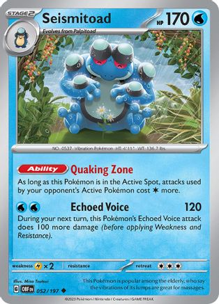 Seismitoad 052 SV03 Obsidian Flames - Uncommon