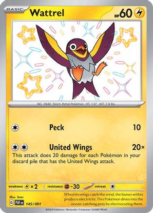 Wattrel 145 - Holofoil SV Paldean Fates - Shiny Rare