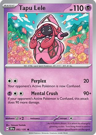 Tapu Lele 092 - Reverse Holofoil SV08 Surging Sparks - Rare