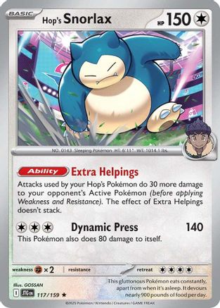 Hop's Snorlax 117 - Reverse Holofoil SV09 Journey Together - Rare