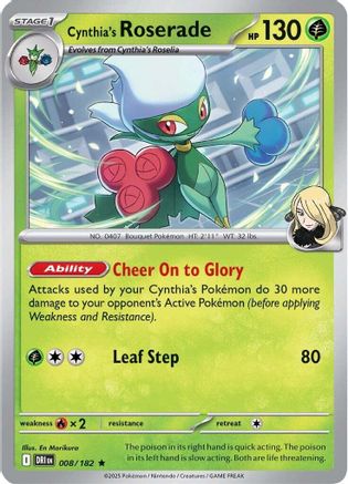 Cynthia's Roserade 008 - Reverse Holofoil SV10 Destined Rivals - Rare