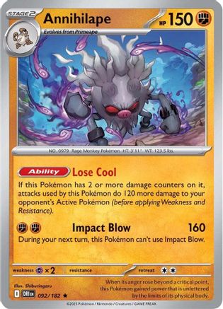 Annihilape 092 - Reverse Holofoil SV10 Destined Rivals - Rare