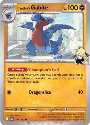 Cynthia's Gabite 103 - Reverse Holofoil SV10 Destined Rivals - Common