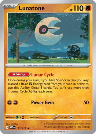 Lunatone 105 - Reverse Holofoil ME Ascended Heroes - Rare