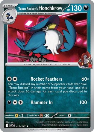 Team Rocket's Honchkrow 127 - Holofoil ME Ascended Heroes - Rare