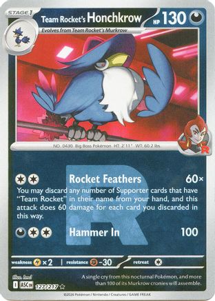 Team Rocket's Honchkrow (Team Rocket) 127 - Reverse Holofoil ME Ascended Heroes - Rare