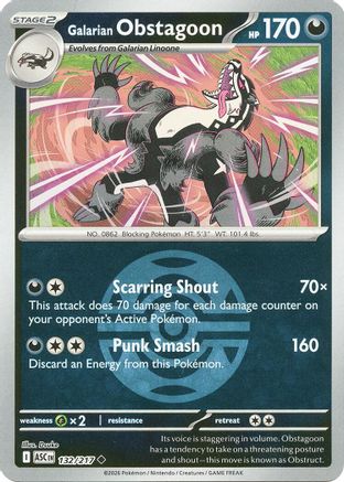 Galarian Obstagoon (Dusk Ball) 132/217 - Reverse Holofoil ME Ascended Heroes - Uncommon