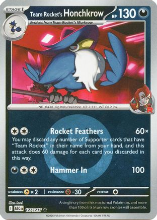 Team Rocket's Honchkrow (Energy Symbol Pattern) 127 - Reverse Holofoil ME Ascended Heroes - Rare