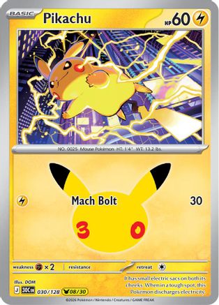 Pikachu 030/128 - Holofoil ME 30th Celebration - None