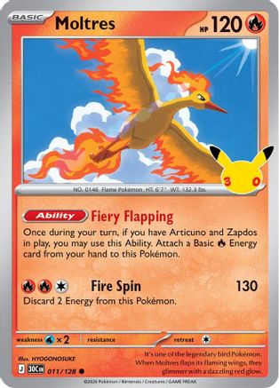 Moltres 011/128 - Holofoil ME 30th Celebration - Common