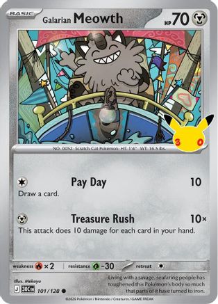 Galarian Meowth 101/128 - Holofoil ME 30th Celebration - Common