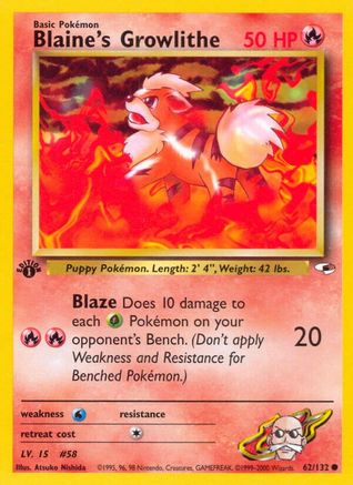 Blaine's Growlithe (62) (62) 062 - 1st Edition Gym Heroes - Common