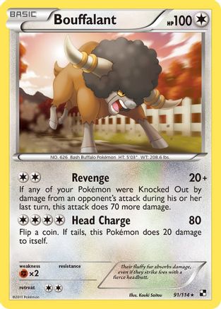 Bouffalant (91) - Reverse Holofoil Black and White - Rare