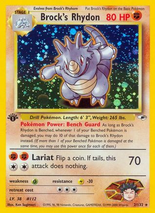 Brock's Rhydon 002 - 1st Edition Holofoil Gym Heroes - Holo Rare
