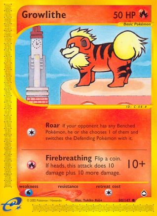 Growlithe (80) - Reverse Holofoil Aquapolis - Common