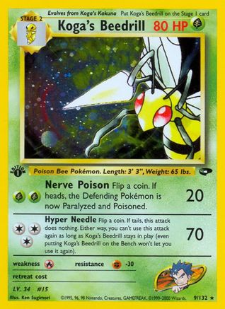 Koga's Beedrill 009 - 1st Edition Holofoil Gym Challenge - Holo Rare