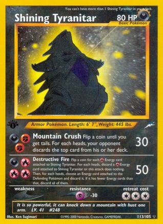 Shining Tyranitar - 1st Edition Holofoil Neo Destiny - Secret Rare
