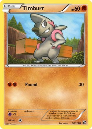 Timburr (58) - Reverse Holofoil Black and White - Common