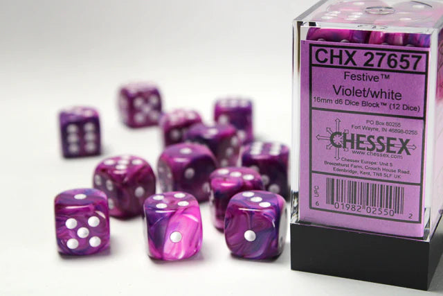 Chessex: Festive Violet/white 16mm 12d6