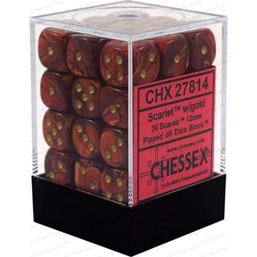 Chessex: Scarab 36d6 12mm Scarlet/Gold