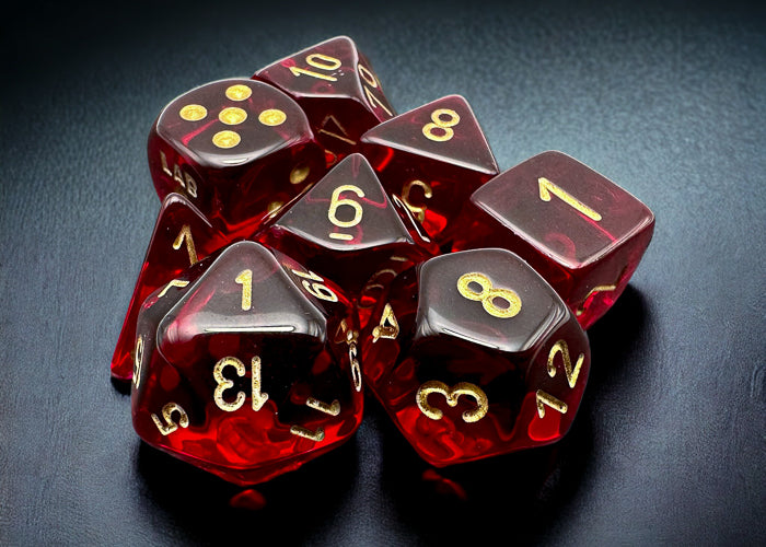 Chessex Lab Dice: Translucent Crimson/Gold