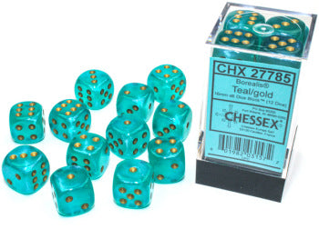 Chessex: Borealis 12d6 16mm Teal/Gold