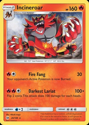 Incineroar 026  SM Base Set - Rare