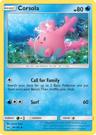 Corsola 036  - Reverse Holofoil SM Base Set - Uncommon