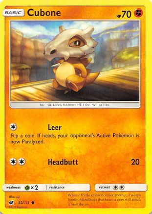 Cubone 052  - Reverse Holofoil SM  Crimson Invasion - Common