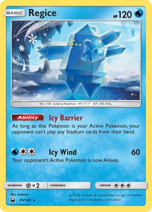 Regice 045  - Reverse Holofoil SM  Celestial Storm - Rare