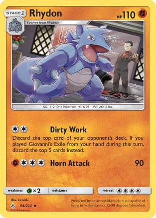 Rhydon 094  - Reverse Holofoil SM  Unbroken Bonds - Uncommon