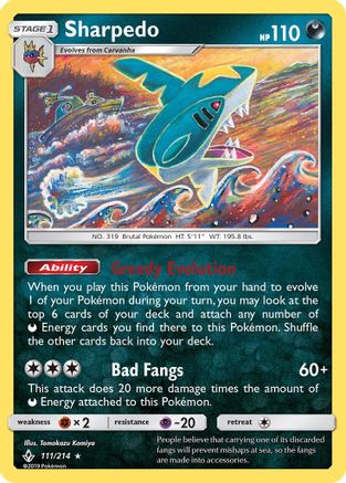 Sharpedo 111  SM  Unbroken Bonds - Rare