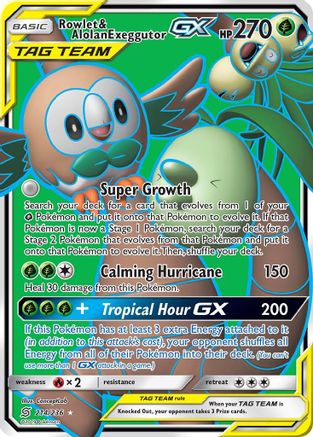 Rowlet & Alolan Exeggutor GX (Full Art)  - Holofoil SM  Unified Minds - Ultra Rare