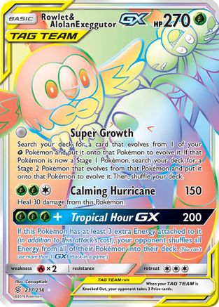 Rowlet & Alolan Exeggutor GX (Secret)  - Holofoil SM  Unified Minds - Secret Rare