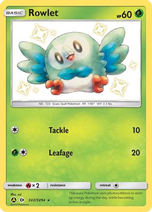 Rowlet SV2  - Holofoil Hidden Fates Shiny Vault - Shiny Holo Rare