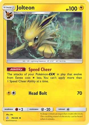 Jolteon 070  - Reverse Holofoil SM  Cosmic Eclipse - Uncommon