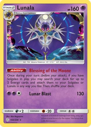 Lunala 102  - Reverse Holofoil SM  Cosmic Eclipse - Holo Rare