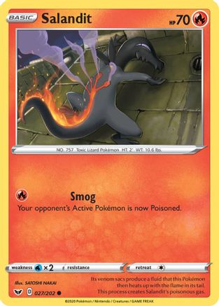 Salandit 027  - Reverse Holofoil SWSH01 Sword & Shield Base Set - Common