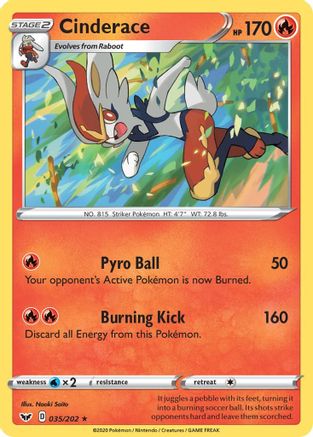 Cinderace (035) (035) 035  - Reverse Holofoil SWSH01 Sword & Shield Base Set - Holo Rare