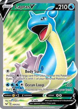 Lapras V (Full Art) 189  - Holofoil SWSH01 Sword & Shield Base Set - Ultra Rare
